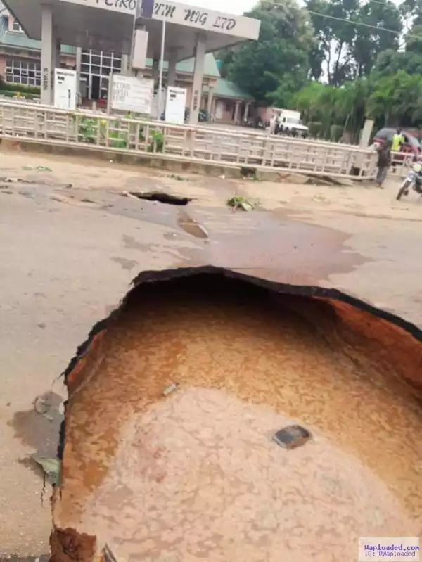 See Photos Of A Road That Collapsed On Saturday In Kaduna